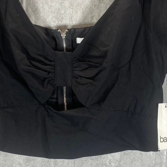 BAR III Women's Deep Black Sweetheart Cutout Ruffle-Sleeve Crop Top SZ 10 - Picture 4 of 8